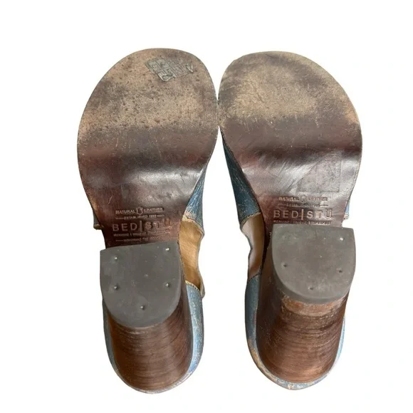 Bed Stu blue Olena zip front peep toe block heels SZ. 6 - Picture 11 of 15